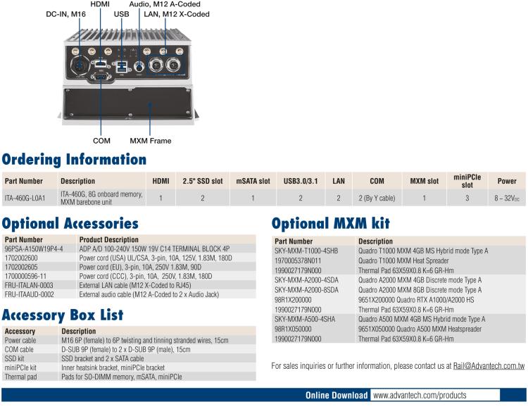 研華ITA-460G Intel? 8th/9th Gen Core? i CPU 防水無風(fēng)扇車載 AI 計算單元