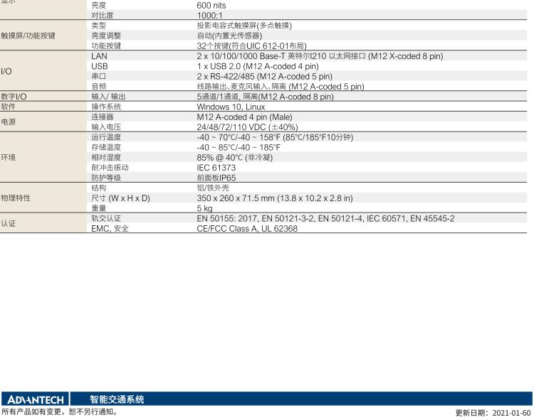 研華ITA-8120 滿(mǎn)足鐵路En50155認(rèn)證標(biāo)準(zhǔn)，12.1寸可觸屏式平板電腦，支持英特爾?凌動(dòng)x7-E3950處理器