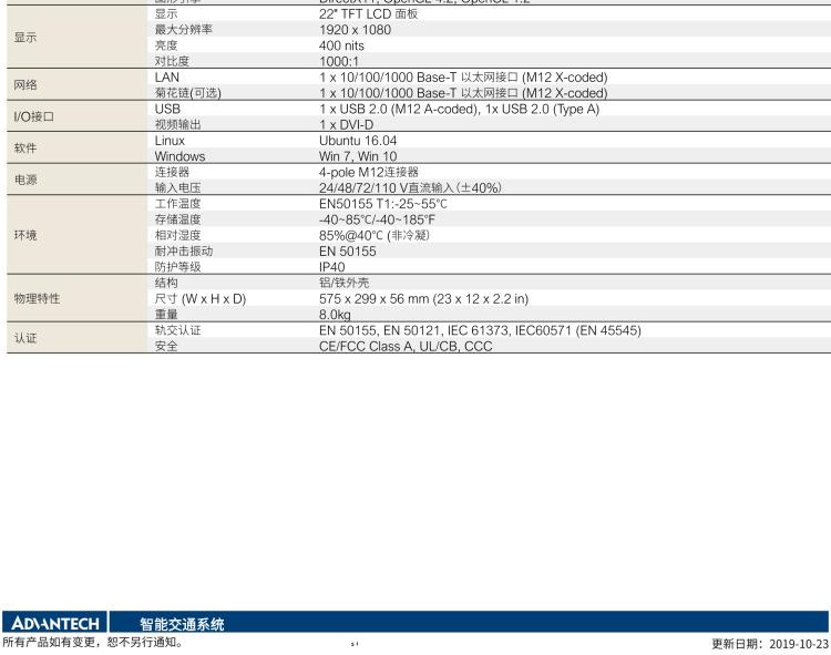 研華ITA-7220 滿足鐵路En50155認(rèn)證標(biāo)準(zhǔn)，英特爾?賽揚(yáng)?J1900 22英寸無風(fēng)扇鐵路平板電腦