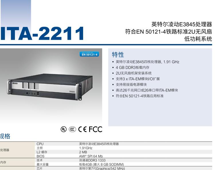 研華ITA-2211 帶有3個(gè)ITAM模塊的英特爾?凌動(dòng)?E3845 2U無(wú)風(fēng)扇機(jī)架式系統(tǒng)