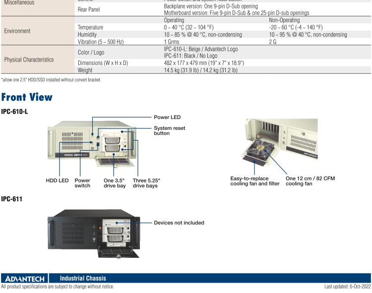 研華IPC-610-L 4U 15槽上架式機箱，支持前部可訪問風扇