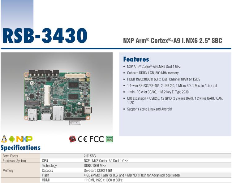 研華RSB-3430 基于NXP Arm Cortex-A9 i.MX6平臺(tái),精簡(jiǎn)功能的2.5寸緊湊型單板電腦。搭配UIO20/40可快速擴(kuò)展各種外設(shè)接口