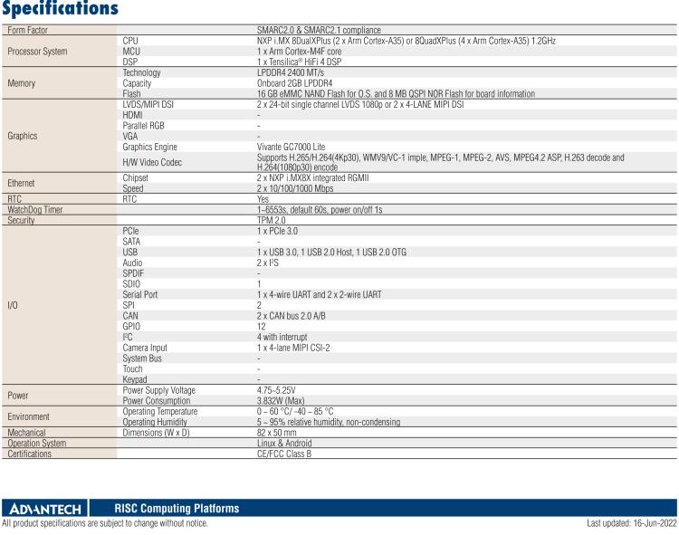 研華ROM-5620 基于NXP i.MX8X SMARC2.0 Arm核心板，多接口，低功耗設(shè)計(jì)