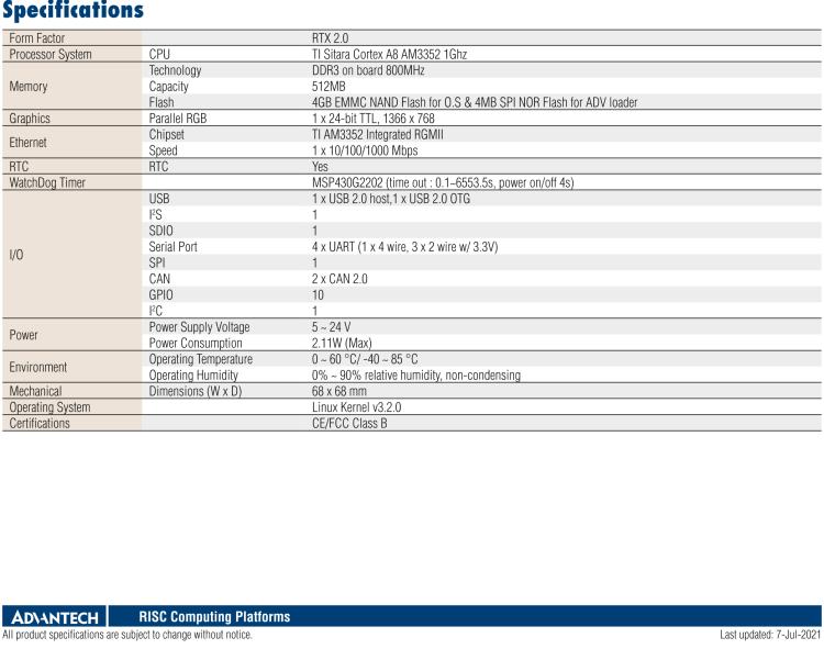 研華ROM-3310 基于TI AM3352 Cortex A8 1GHz RTX 2.0 的標準核心板，適用于寬溫抗震等工業(yè)自動化領(lǐng)域