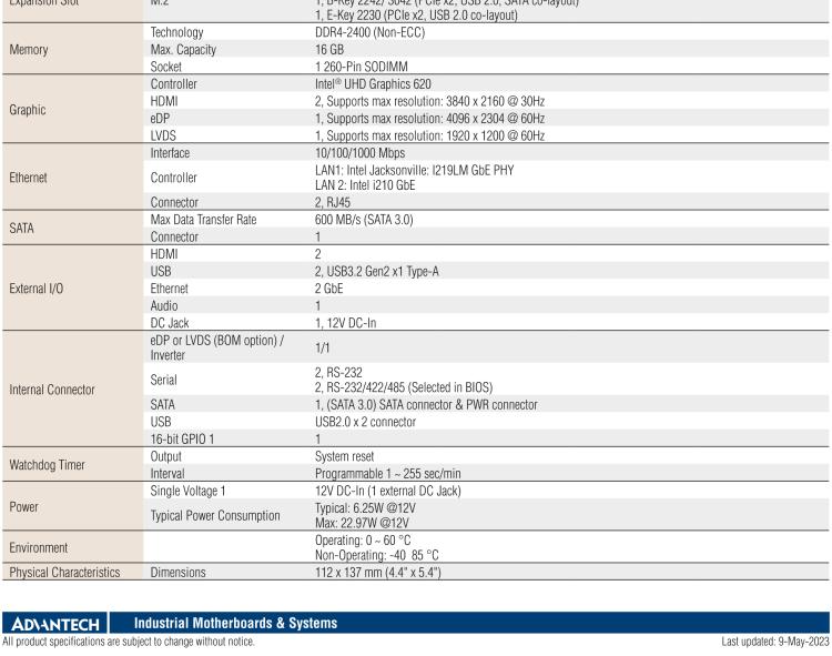 研華AIMB-U233 板載Intel 第8代 U系列 Core i3/i5/i7 處理器。低功耗高性能，無風扇設計。