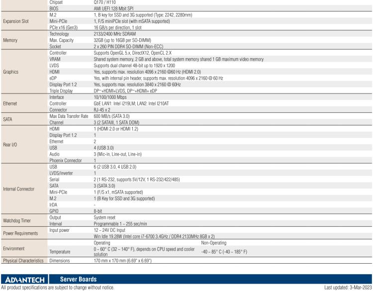 研華AIMB-275 適配Intel? 第6/7代 Core? i 處理器，搭載Intel Q170/H110芯片組。性能強(qiáng)勁，接口豐富。