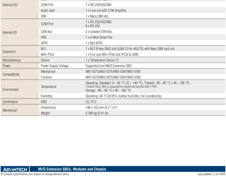 研華MIOe-260 M.2 B-key，高速 miniPCIe，雙Intel LAN，4個USB2.0、8個COM