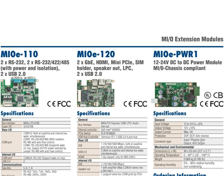 研華MIOe-230 48-bit LVDS或DisplayPort, 2 x USB 2.0，兼容3.5寸MIO單板