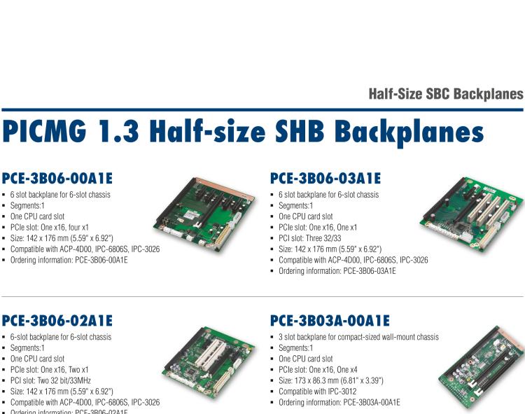 研華PCE-3B12 PICMG 1.3 Half-size mainstream SHB Backplanes, Compactable with PCE-3000 series and IPC chassis: ACP-4020