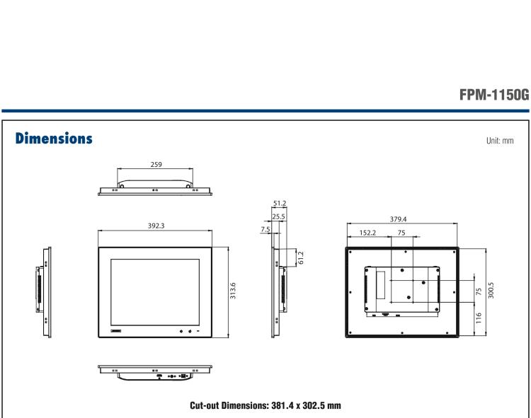 研華FPM-1150G 15”XGA液晶顯示屏工業(yè)顯示器，搭配電阻式觸摸屏及VGA / HDMI接口