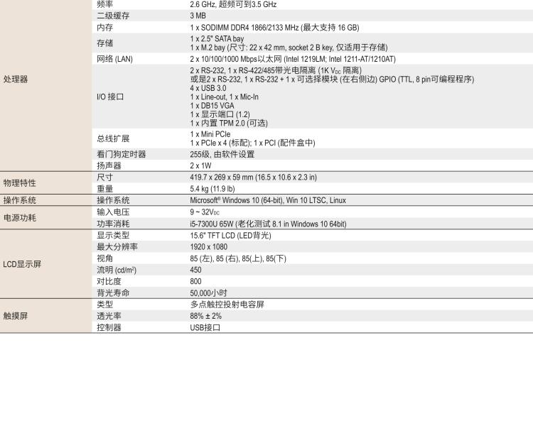 研華PPC-3151W 15.6" 寬屏無風(fēng)扇工業(yè)平板電腦, 搭載 Intel? Core? i5/i7處理器