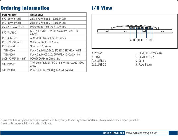 研華PPC-324W-P7 23.8" 寬屏無風(fēng)扇工業(yè)平板電腦 Intel? Core? i 處理器