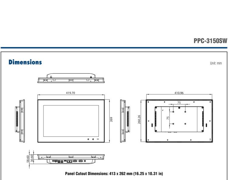 研華PPC-3150SW 15.6" 寬屏無(wú)風(fēng)扇工業(yè)平板電腦，搭載 Intel? Pentium? N4200 四核心處理器