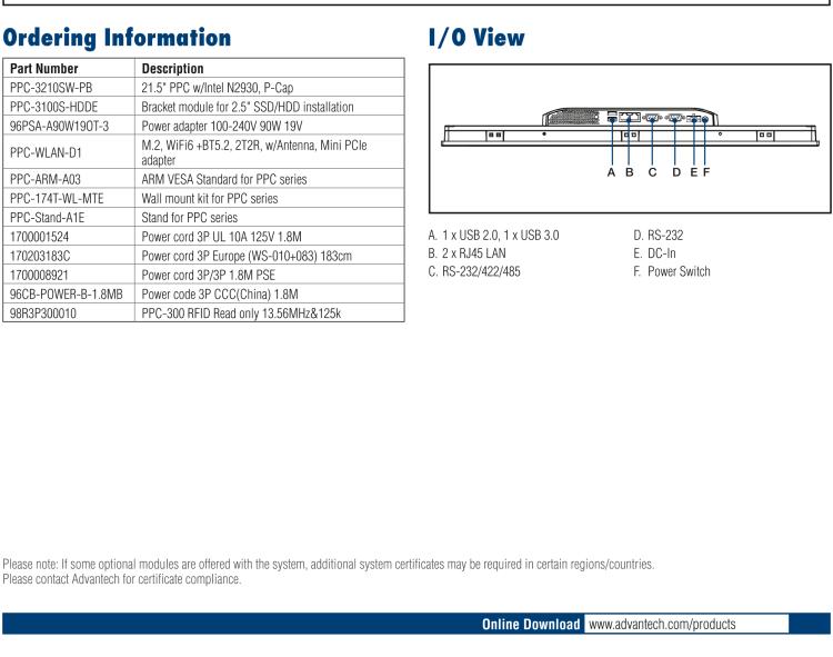 研華PPC-3210SW 21.5"無(wú)風(fēng)扇工業(yè)平板電腦, 搭載 Intel? Celeron? N2930 處理器