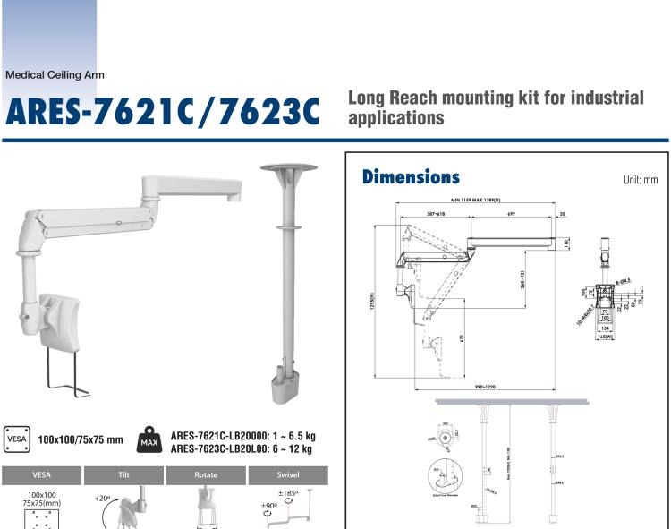 研華ARES-7221A ARES-7221A is a medical grade wall-mounted arm with VESA standard holes that can be moved vertically.