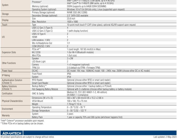 研華POC-624 23.8"高性能醫(yī)用一體機(jī)，可用于多種醫(yī)療應(yīng)用