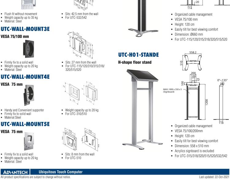 研華UTC-WALL-MOUNT2E 壁掛架 (VESA 100/200 mm)，適用于UTC 系列多功能觸控一體機(jī)