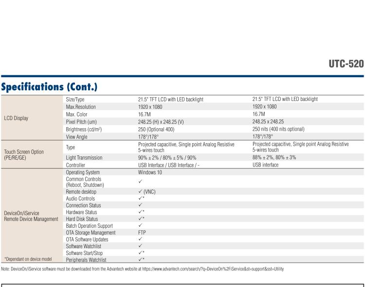 研華UTC-520G 21.5" Ubiquitous Touch Computer with Intel? Pentium? N4200 processor