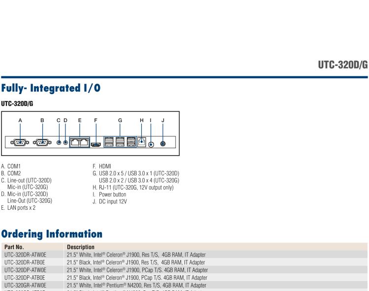 研華UTC-320D 21.5" 多功能觸控一體機(jī)，內(nèi)置Intel? Celeron? J1900處理器