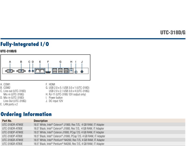 研華UTC-318D 18.5" 多功能觸控一體機，內(nèi)置Intel? BayTrail J1900