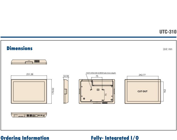 研華UTC-310G 10.1" 多功能觸控一體機(jī)，Intel? Celeron? N3350/Pentium? N4200 處理器