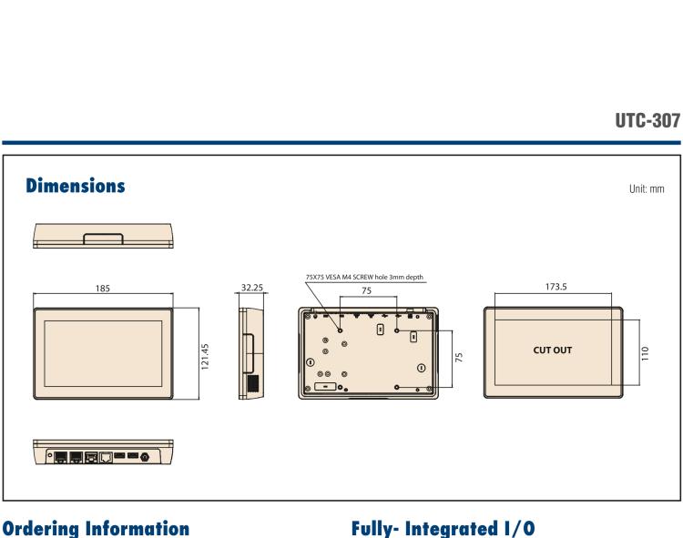 研華UTC-307G 7" 多功能觸控一體機，Intel? Celeron? N3350/Pentium? N4200 處理器