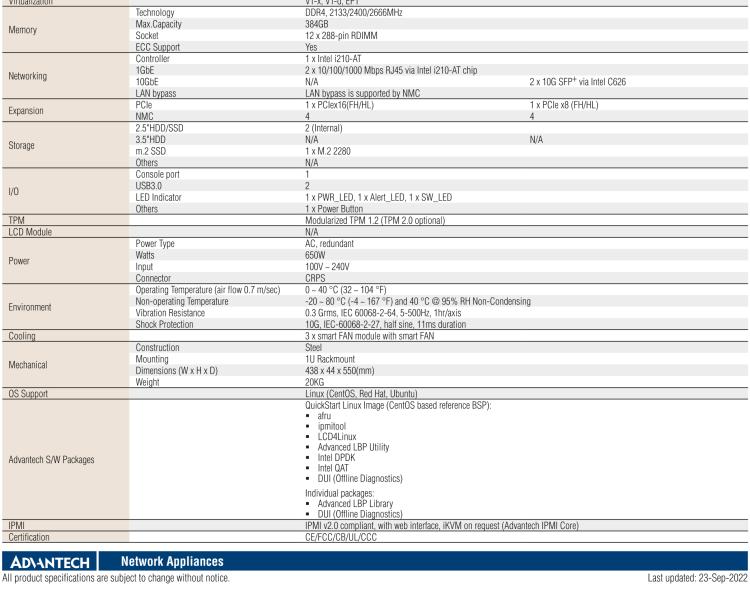 研華FWA-5070 基于Intel?Xeon?處理器可擴(kuò)展系列1U機(jī)架式網(wǎng)絡(luò)應(yīng)用平臺(tái)，最高支持4個(gè)NMC插槽