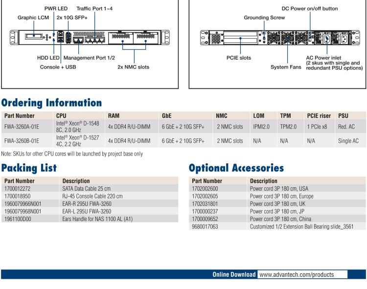 研華FWA-3260 基于Intel? Broadwell XeonTM D-1500系列處理器 1U機(jī)架式網(wǎng)絡(luò)應(yīng)用平臺(tái)