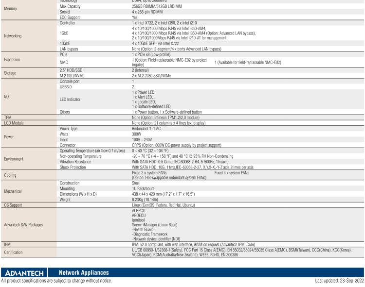 研華FWA-3050 基于Intel?Xeon D-2100系列處理器，用于uCPE和下一代防火墻的遠(yuǎn)程可管理1U網(wǎng)絡(luò)應(yīng)用平臺(tái)