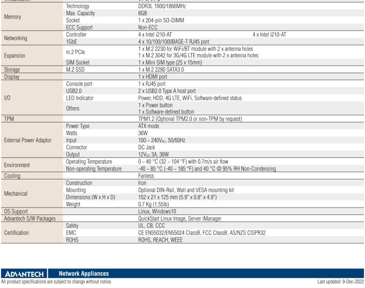 研華FWA-T011 基于Intel? Celeron? N3350/J3455 入門級(jí)SD-WAN，安全網(wǎng)關(guān)微型網(wǎng)絡(luò)應(yīng)用平臺(tái)