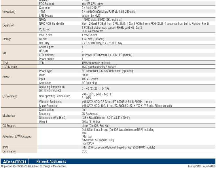 研華FWA-4130 基于第六代/第七代Intel?Xeon?E3和 Intel?core?i7 / i5 / i3系列處理器 2U機架式網(wǎng)絡(luò)應(yīng)用平臺