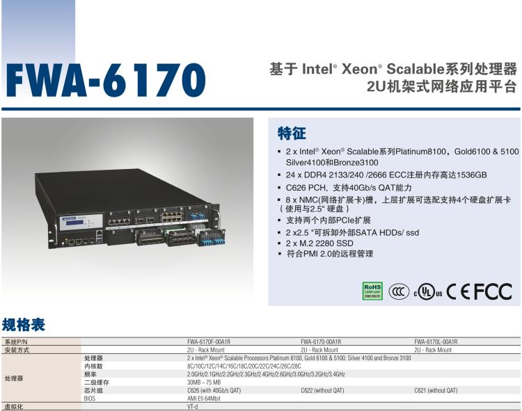 研華FWA-6170 基于 Intel? Xeon? Scalable系列處理器 2U機(jī)架式網(wǎng)絡(luò)應(yīng)用平臺(tái)