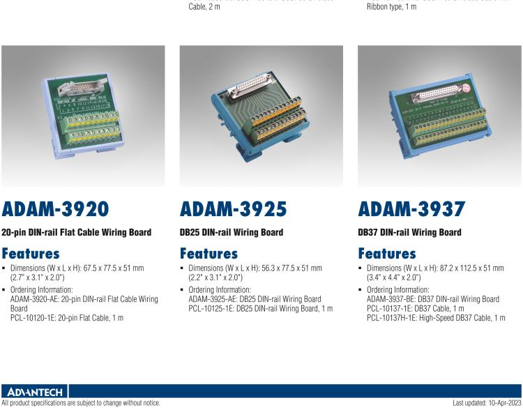 研華ADAM-3920 DIN導(dǎo)軌安裝的20芯扁平電纜接線端子