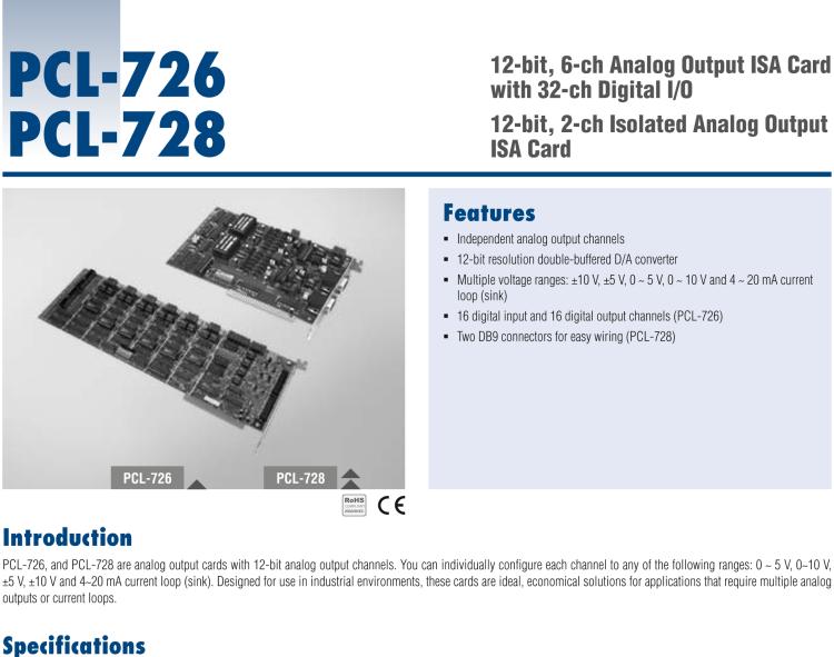 研華PCL-728 12位、2通道隔離模擬輸出ISA卡