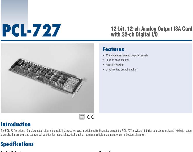 研華PCL-727 12位、12通道帶32數(shù)字I/O通道的模擬輸出ISA卡