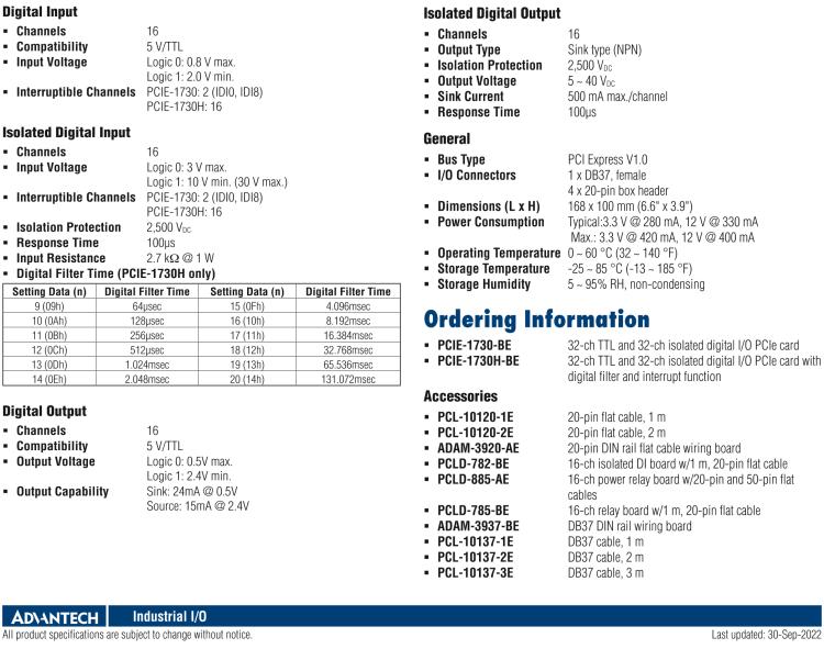 研華PCIE-1730 PCI Expresscard擴(kuò)展接口，支持32通道隔離DIO和TTL DIO