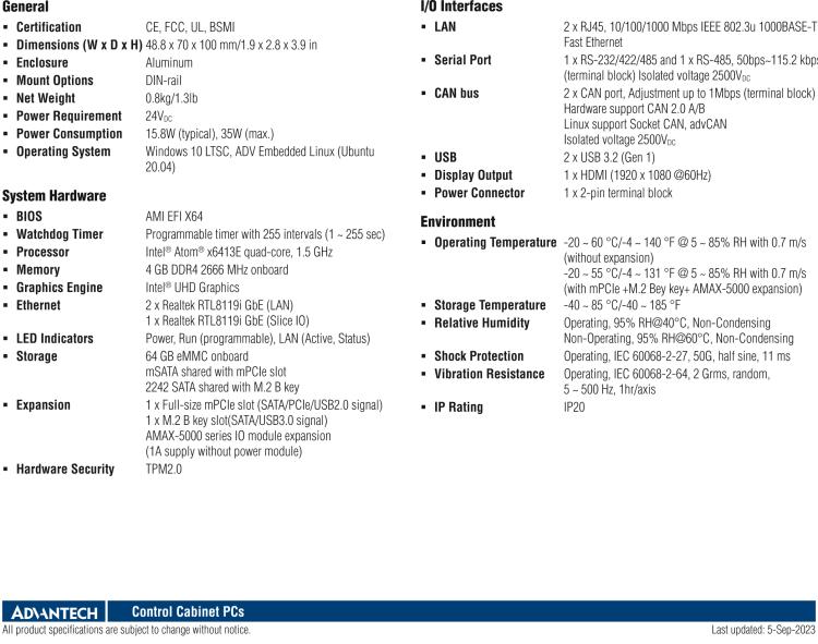 研華AMAX-5570 超微型控制平臺，采用Intel Atom處理器、64GB eMMC、2 個以太網(wǎng)口、2 個 USB、2 個 CAN、2 個 COM 和插片 IO 擴展