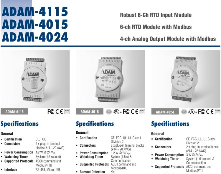 研華ADAM-4115-B ADAM-4115 6 通道 RTD 輸入模塊可接受多種 RTD 傳感器類型，包括 Pt100、Pt1000、Ni50、Ni508 和 Balco 500 系列