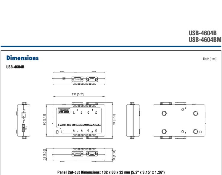 研華USB-4604BM USB轉4端口RS-232/422/485 轉換器，帶浪涌保護