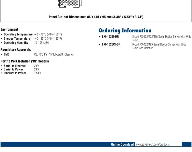 研華EKI-1528CI-DR 8-port RS-422/485 Serial Device Server - Isolation, Wide Temperature