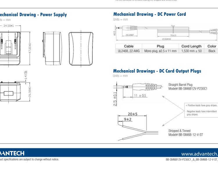 研華BB-SMI6B12V-P230C1 AC-DC 6W Power Supply - barrel plug