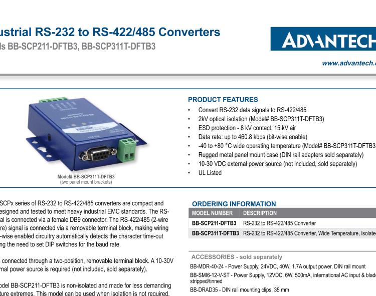 研華BB-SCP211-DFTB3 ULI-224TH - RS-232 to RS-422/485 Converter, Panel Mount Metal Chasis