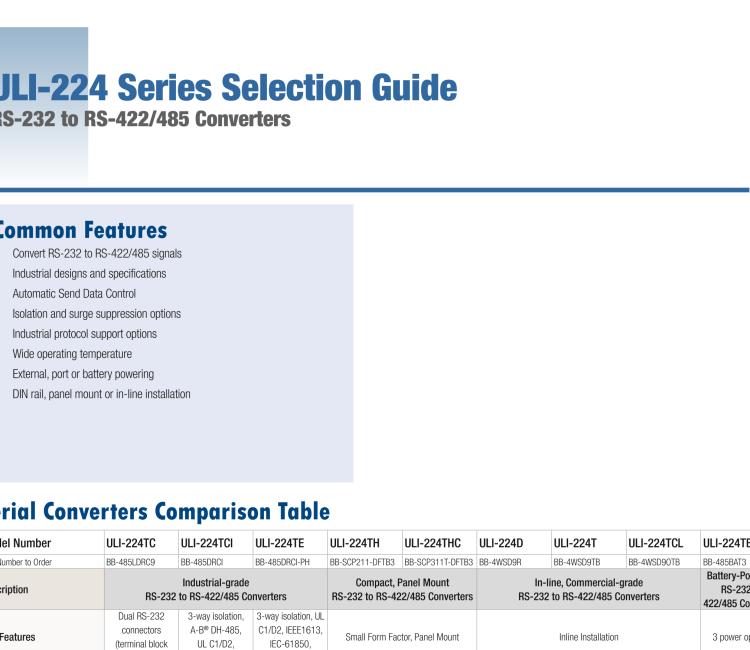 研華BB-485BAT3 ULI-224TB RS-232（DB9母頭至RS-422/485（接線端子）轉(zhuǎn)換器，電池供電