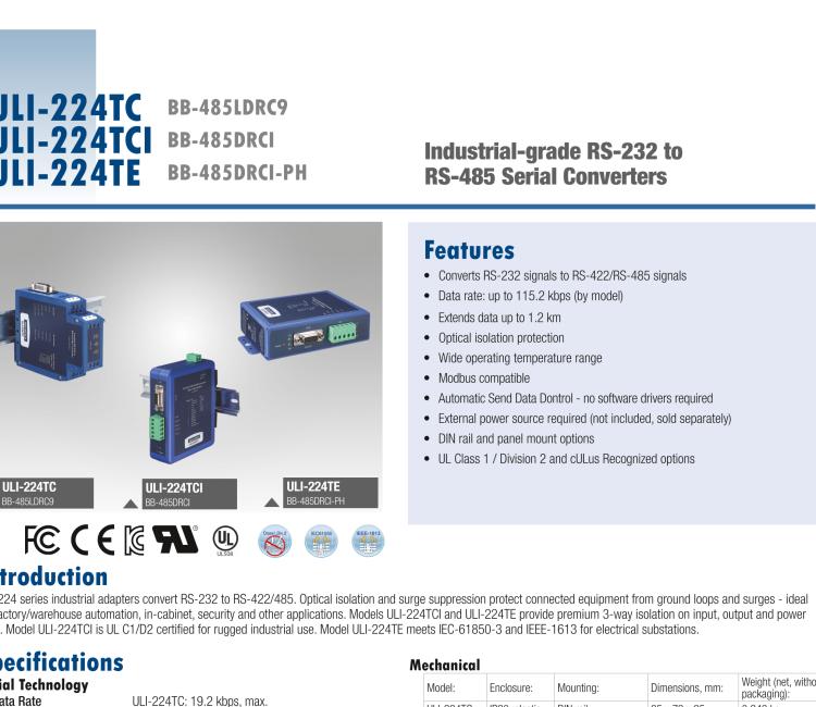 研華BB-485BAT3 ULI-224TB RS-232（DB9母頭至RS-422/485（接線端子）轉(zhuǎn)換器，電池供電