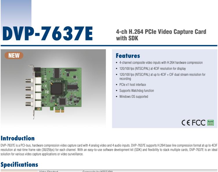 研華DVP-7637E 4-ch H.264 PCIe Video Capture Card with SDK